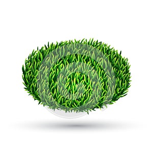 Green grass oval with shadow isolated on white