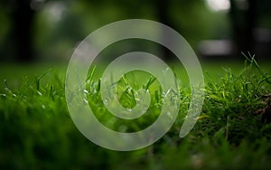 Green grass in the park. Selective focus and shallow depth of field. Generative AI