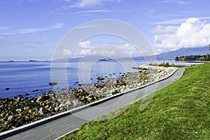 Green grass park walking exercise way near beach