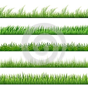 Green grass pattern set. Vector macro borders isolated on white background