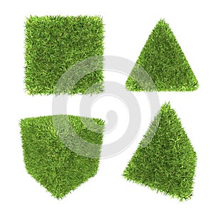 Green grass of qubic and pyramid, Isolated on white background