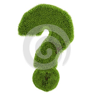 Green grass question mark, isolated on white background. 3D illustration