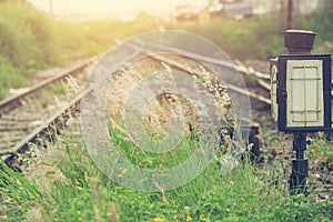 Green grass with railway split blur background