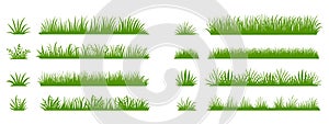 Green grass silhouette. Cartoon lines of plants and shrubs for boarding and framing, eco and organic logo element