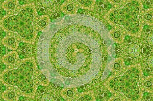 Green grass texture and background kaleidoscope shape