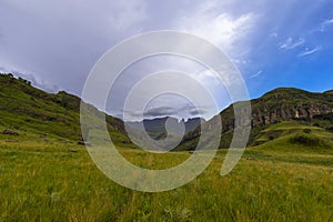 Green grass in a valley on the mountain