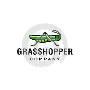 Green Grasshopper logo, cricket insect icon in trendy minimal Geometric line linear style