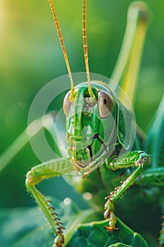 green grasshopper nature closeup. Selective focus