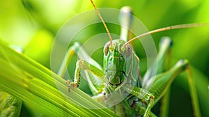 green grasshopper nature closeup. Selective focus