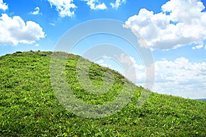 Green Grassy Hill with Blue Sky
