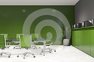 Green and gray conference room interior