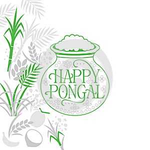 Green and Gray Illustration of Happy Pongal Holiday Festival of Tamil Nadu South India