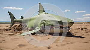 Green Great White Shark Sculpture In Australian Desert