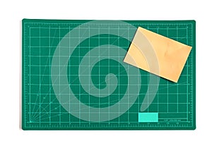 Green grid cutting matt or pad with color paper note