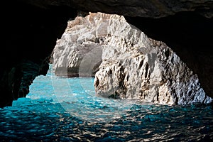 The Green Grotto, Grotta Verde, on the coast of the island of Capri in the Bay of Naples, Italy.