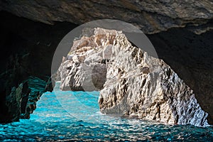 The Green Grotto, Grotta Verde, on the coast of the island of Capri in the Bay of Naples, Italy.