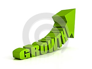 Green growth text arrow on white background