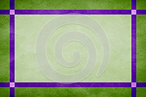 Green grunge textured frame. Mint textured parchment background. Purple grunge textured ribbon trim border.
