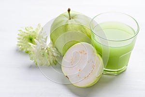 Green guava fruit and guava juice