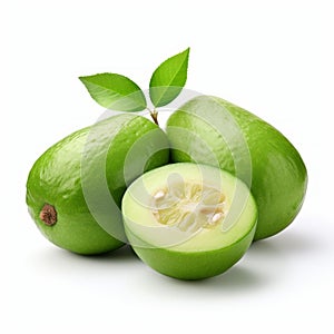 Green Guava With Leaves: Luminous Sfumato And Rounded Shapes photo
