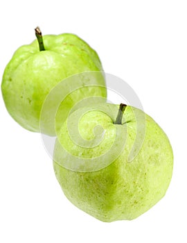 Green guavas on the white background