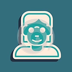 Green Hacker or coder icon isolated on green background. Programmer developer working on code, coding, testing