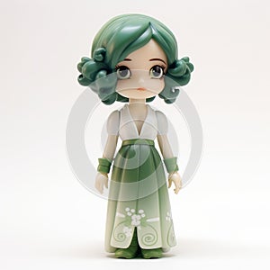 Green-haired Girl In White Dress: Unique Vinyl Toy Inspired By Manga Characters