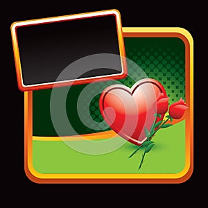 Green halftone banner with heart and roses