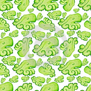 green hand drawn watercolor octopus seamless pattern
