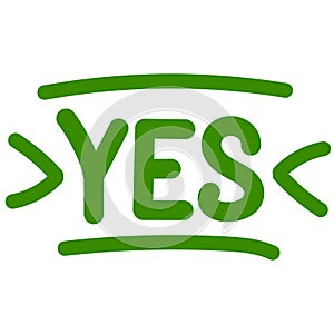 Green hand drawn yes icon, yes approval consent sign