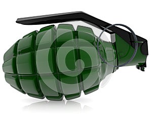 Green hand grenade on white