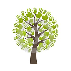 Green Hand Print Tree Isolated White Background