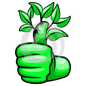 Green Hand Thumb Up and Leaves Ecological Vector Illustration