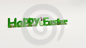 Green Happy Easter text, with an eggshell