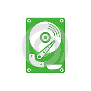 Green Hard Drive Icon: Simple Data Storage Symbol for Computer Components and Technology