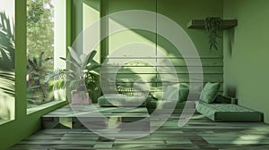 Green Harmony: Living Room Interiors in Natural Shades