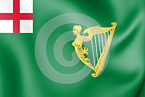 Green Harp Ensign of Ireland 1701. 3D Illustration