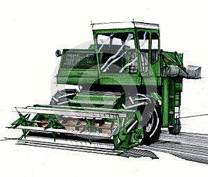 Green harvester hand drawn