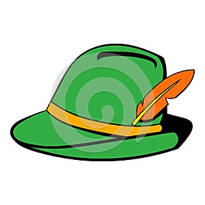Green hat with feather icon cartoon