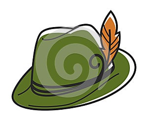 Green hat with small yellow feather isolated illustration