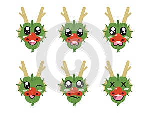 green head dragon horned with face expression smile laughing happy sad blink eye and cheerful gesture