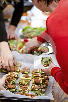 Green healthy organic raw vegan food buffet table