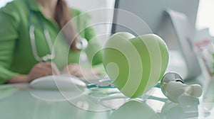 The green heart on desk.AI generated image