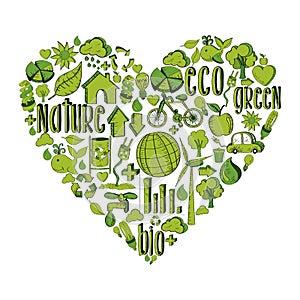 Green heart with environmental icons