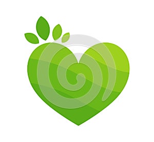 Green heart with leaves eco symbol. Ecology green icon sign concept