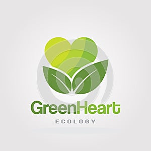 Green Heart Logo Template. Heart and Leaves icon for Ecology Green Environment