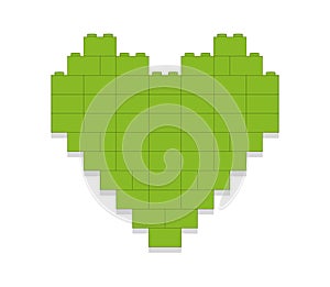 Green heart made of blocks on white background vector illustration