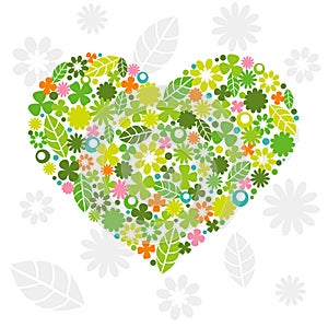 Green Heart Made of Flowers