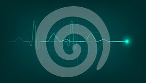 Green heart pulse monitor with signal. Heart beat cardiogram background.