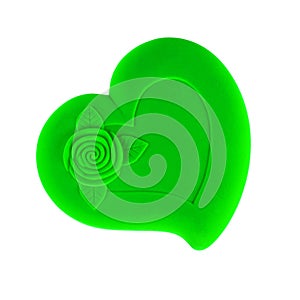 Green heart-shaped casket isolated